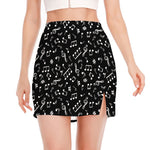 Black And White Music Note Pattern Print Side Slit Mini Skirt