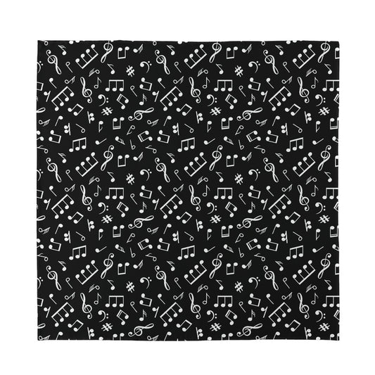 Black And White Music Note Pattern Print Silk Bandana