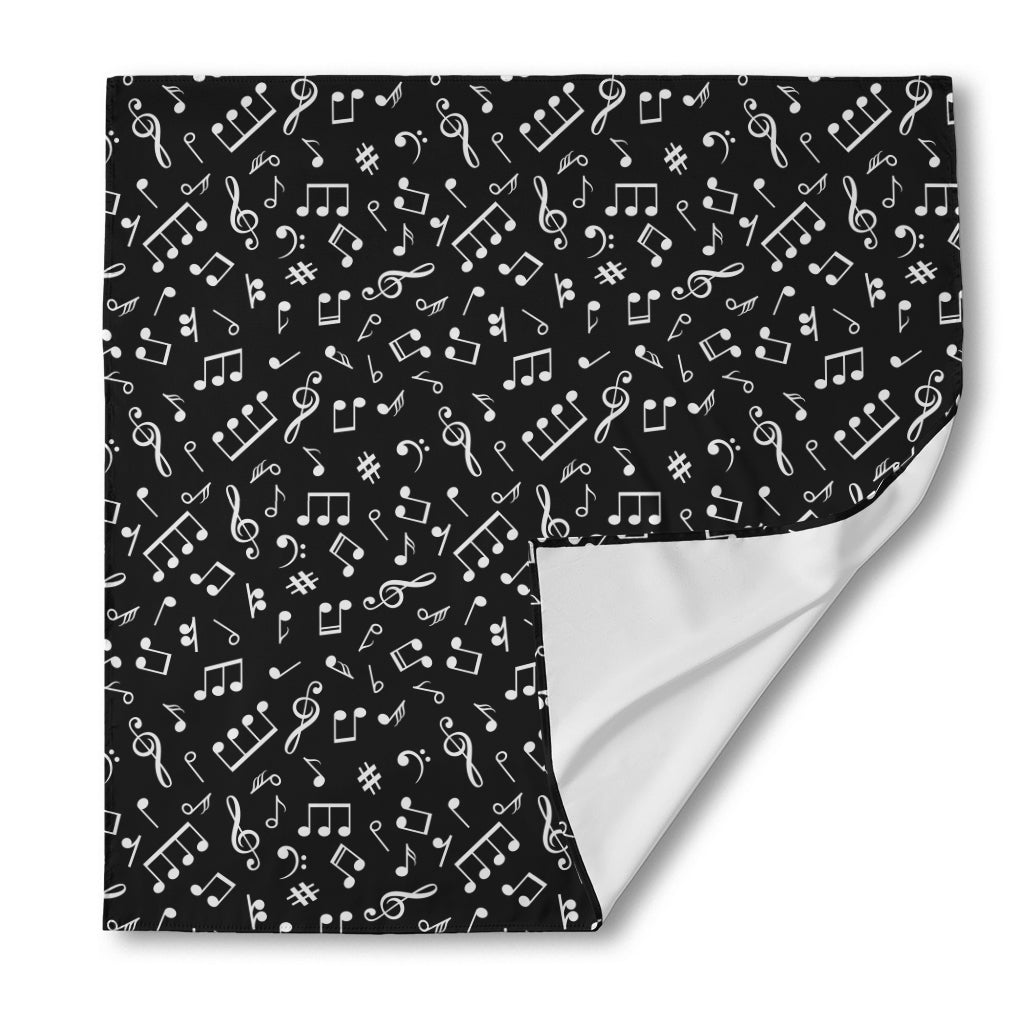 Black And White Music Note Pattern Print Silk Bandana