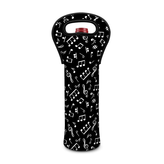 Black And White Music Note Pattern Print Single Neoprene Wine Tote