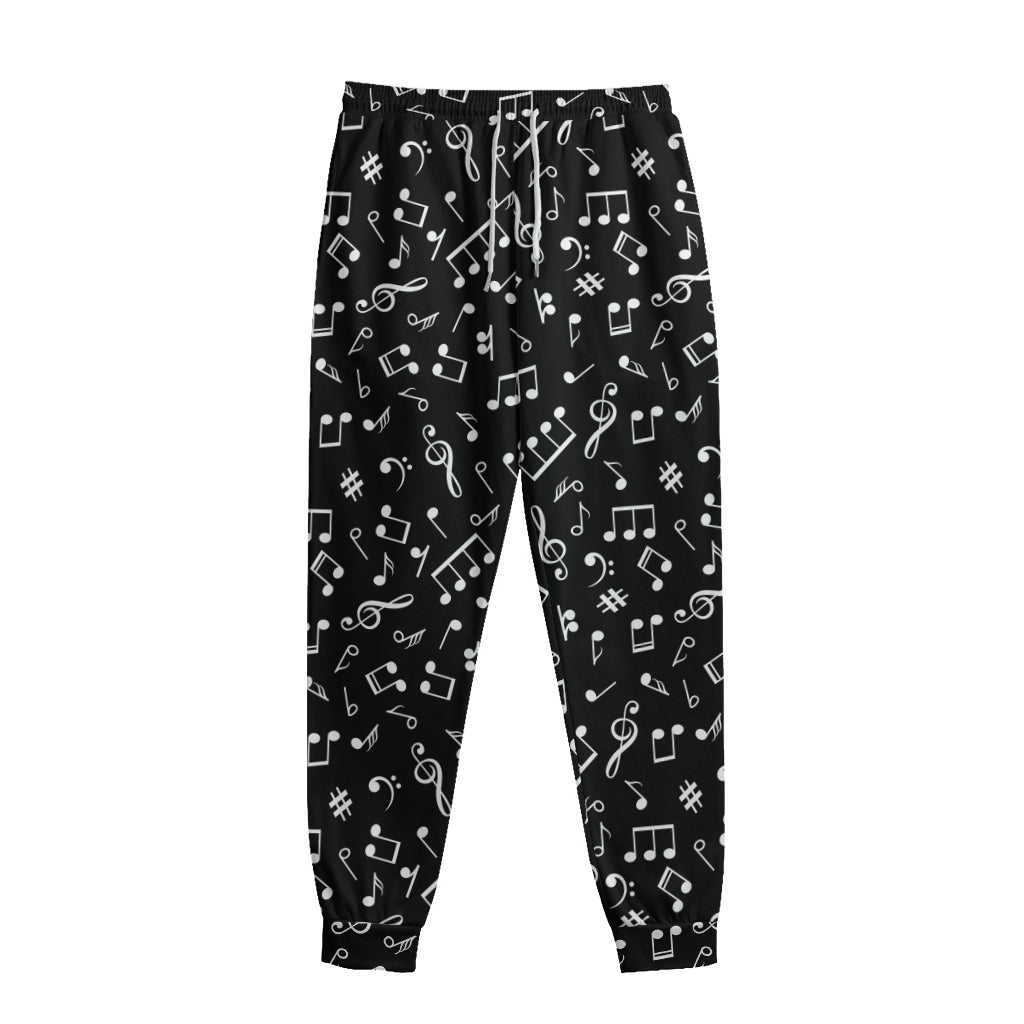 Black And White Music Note Pattern Print Sweatpants