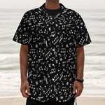 Black And White Music Note Pattern Print Textured Short Sleeve Shirt
