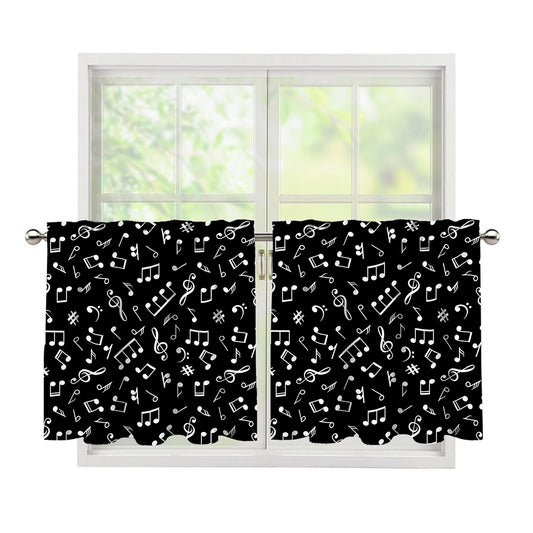 Black And White Music Note Pattern Print Tier Curtains