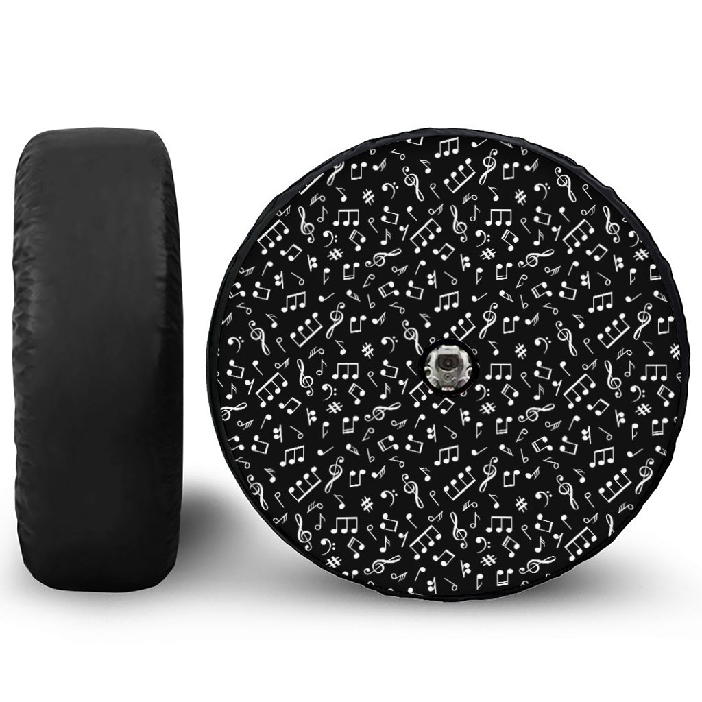 Black And White Music Note Pattern Print Tire Cover With Camera Hole