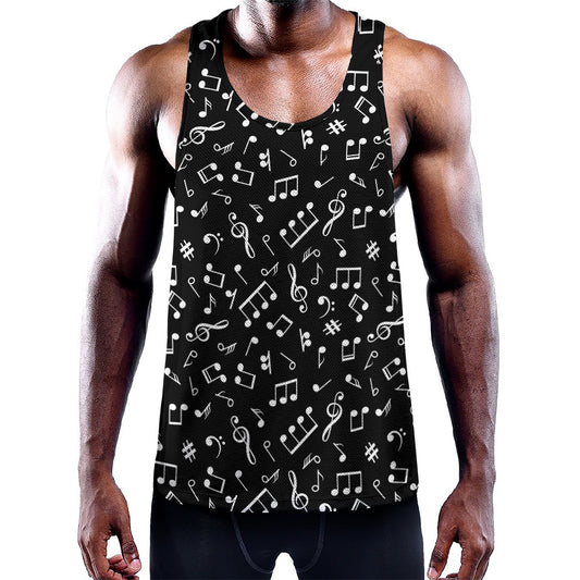 Black And White Music Note Pattern Print Training Tank Top