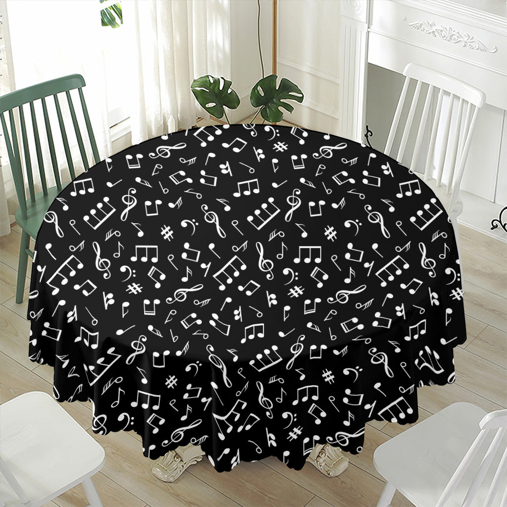 Black And White Music Note Pattern Print Waterproof Round Tablecloth