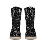 Black And White Music Note Pattern Print Winter Boots
