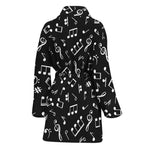Black And White Music Note Pattern Print Women's Bathrobe