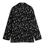 Black And White Music Note Pattern Print Women's Blazer