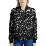 Black And White Music Note Pattern Print Women's Bomber Jacket