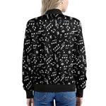Black And White Music Note Pattern Print Women's Bomber Jacket