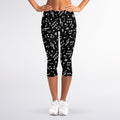 Black And White Music Note Pattern Print Women's Capri Leggings