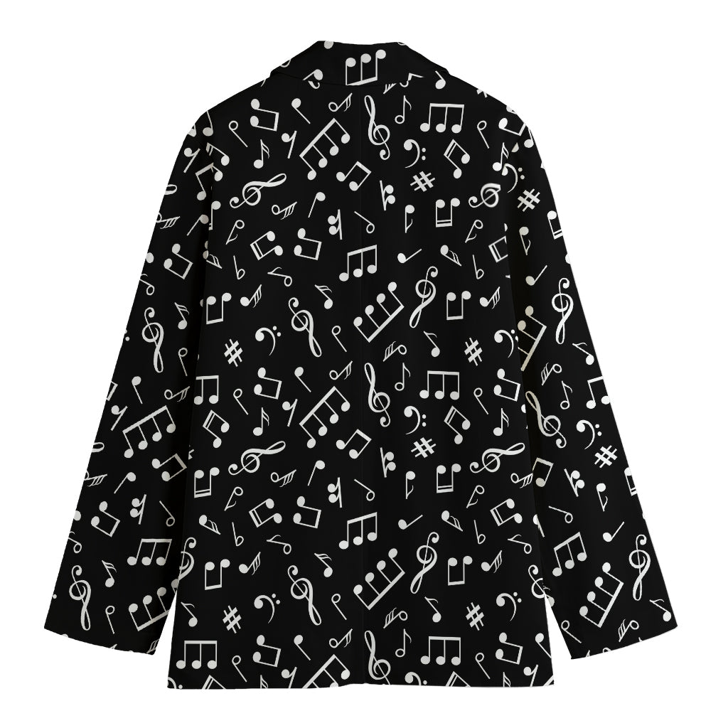 Black And White Music Note Pattern Print Women's Cotton Blazer