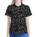 Black And White Music Note Pattern Print Women's Polo Shirt