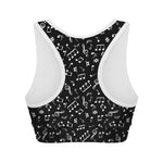 Black And White Music Note Pattern Print Women's Sports Bra