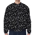 Black And White Music Note Pattern Print Zip Sleeve Bomber Jacket