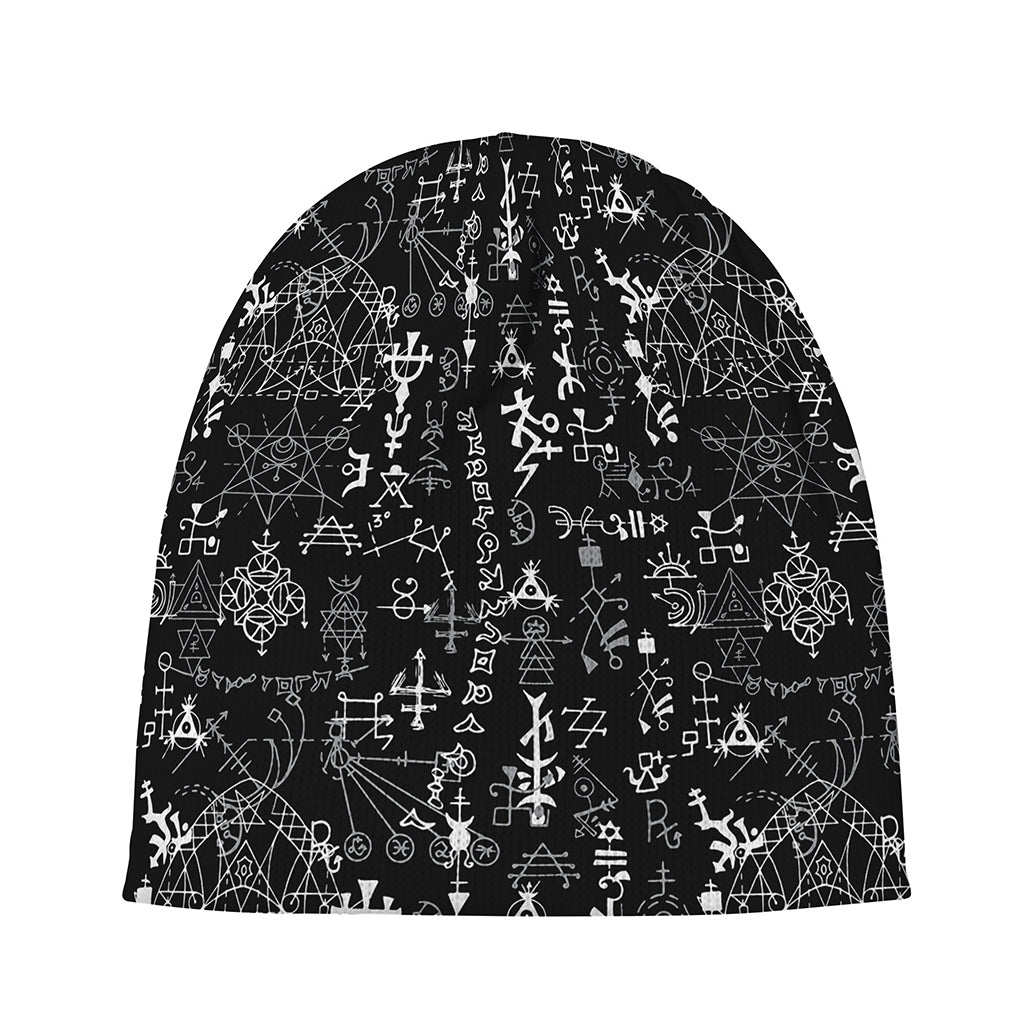 Black And White Mystic Wicca Print Beanie
