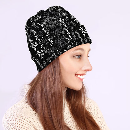 Black And White Mystic Wicca Print Beanie