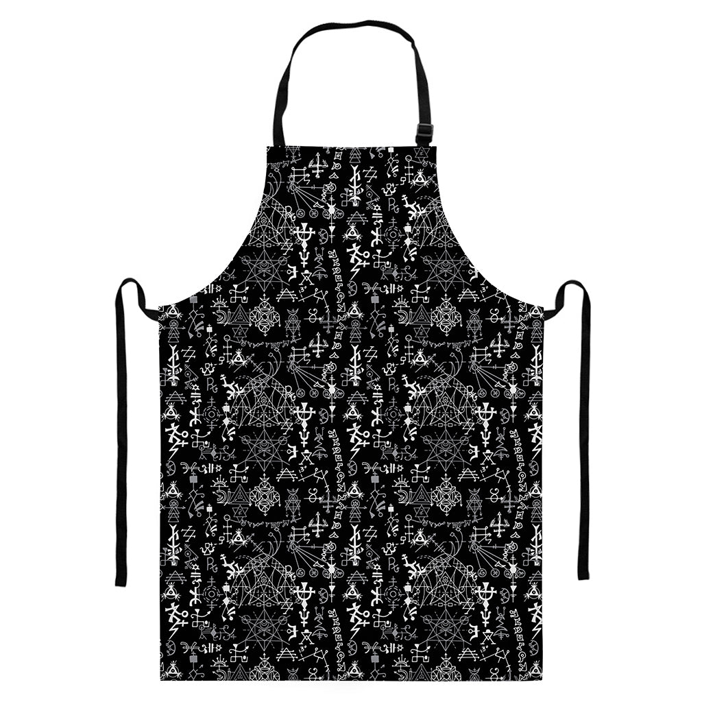 Black And White Mystic Wicca Print Bib Apron With Pocket