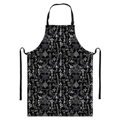 Black And White Mystic Wicca Print Bib Apron With Pocket