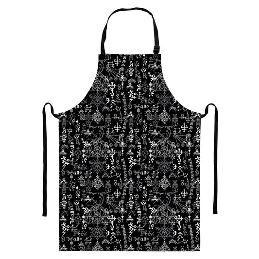 Black And White Mystic Wicca Print Bib Apron With Pocket