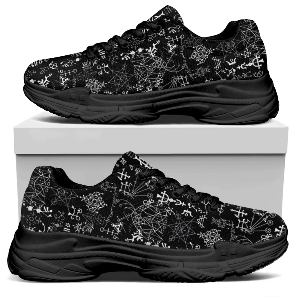 Black And White Mystic Wicca Print Black Chunky Shoes