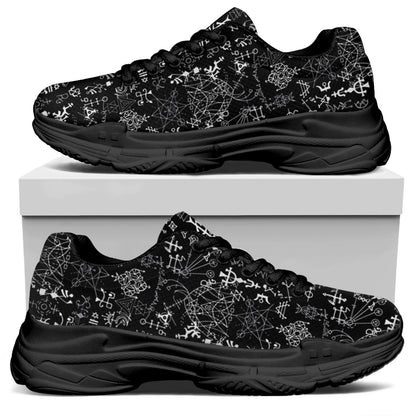 Black And White Mystic Wicca Print Black Chunky Shoes