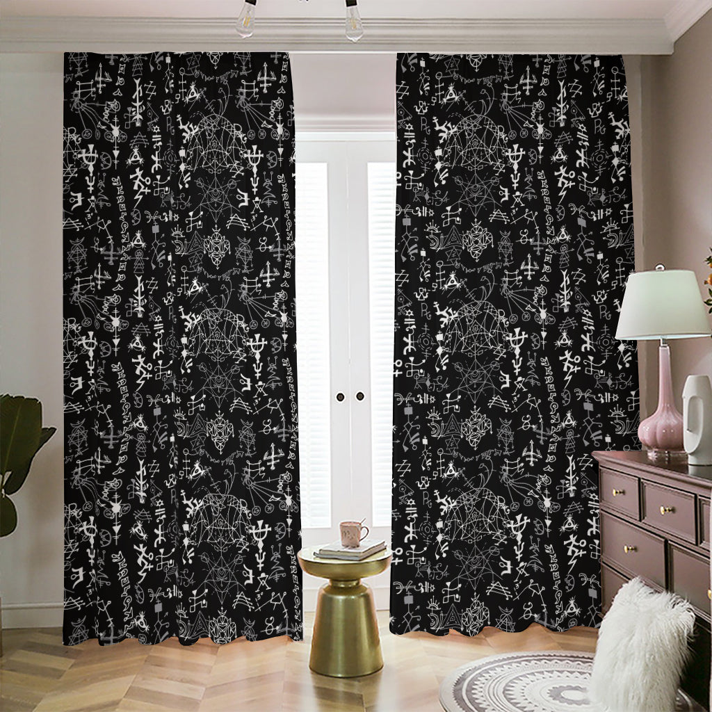 Black And White Mystic Wicca Print Blackout Pencil Pleat Curtains