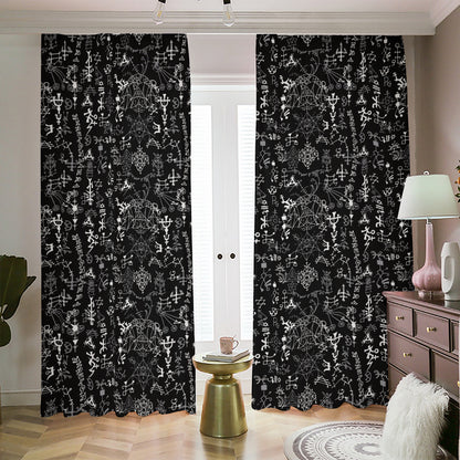 Black And White Mystic Wicca Print Blackout Pencil Pleat Curtains