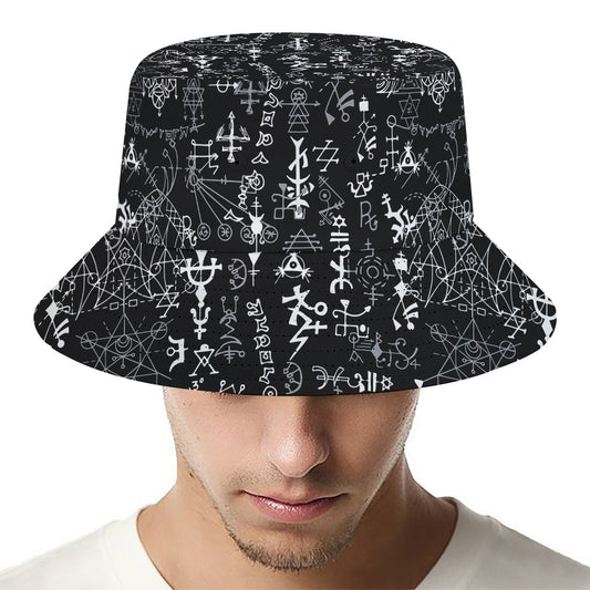 Black And White Mystic Wicca Print Bucket Hat