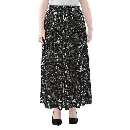 Black And White Mystic Wicca Print Chiffon Maxi Skirt
