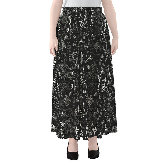 Black And White Mystic Wicca Print Chiffon Maxi Skirt