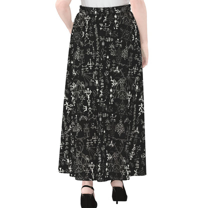 Black And White Mystic Wicca Print Chiffon Maxi Skirt