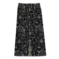 Black And White Mystic Wicca Print Cotton Front Slit Maxi Skirt