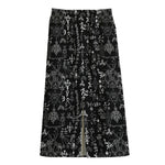 Black And White Mystic Wicca Print Cotton Front Slit Maxi Skirt