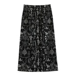 Black And White Mystic Wicca Print Cotton Front Slit Maxi Skirt