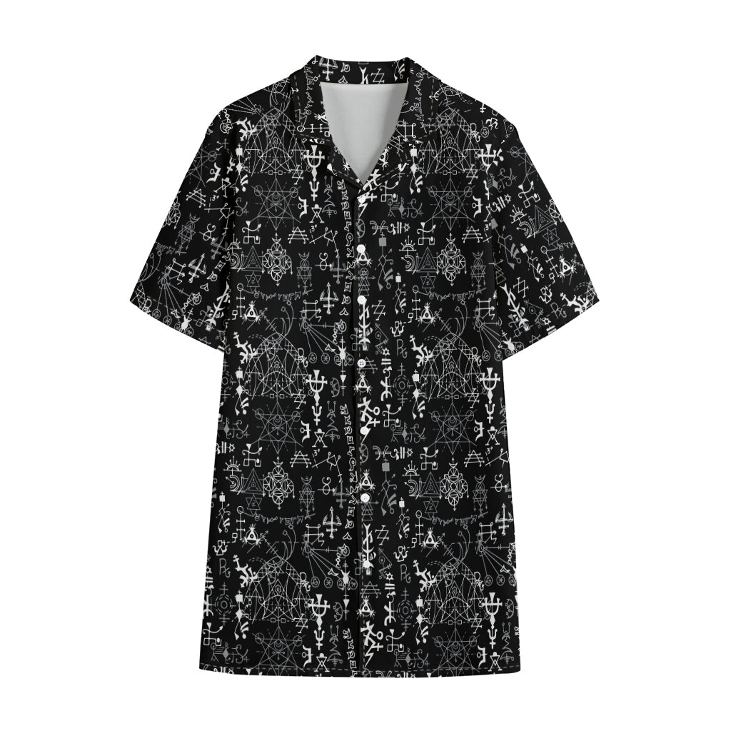 Black And White Mystic Wicca Print Cotton Hawaiian Shirt