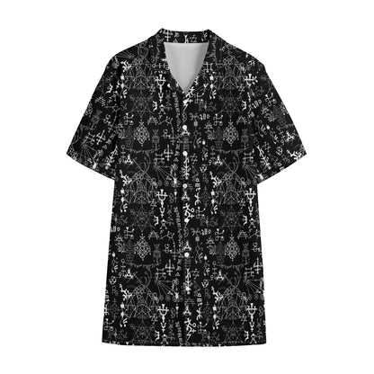 Black And White Mystic Wicca Print Cotton Hawaiian Shirt