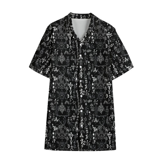 Black And White Mystic Wicca Print Cotton Hawaiian Shirt
