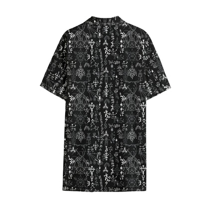 Black And White Mystic Wicca Print Cotton Hawaiian Shirt