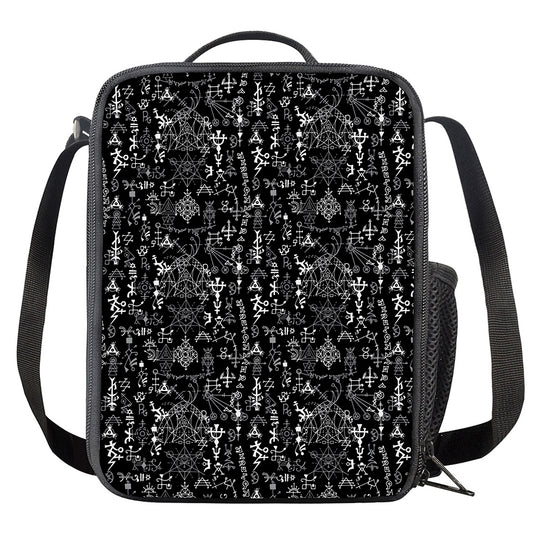 Black And White Mystic Wicca Print Crossbody Lunch Bag