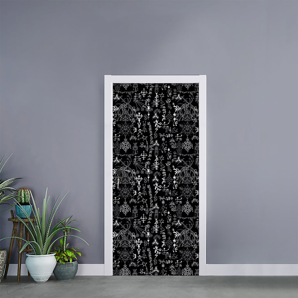 Black And White Mystic Wicca Print Door Sticker