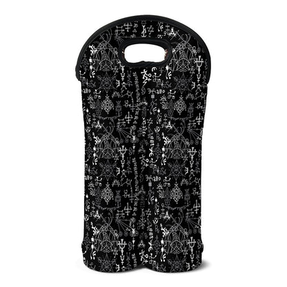 Black And White Mystic Wicca Print Double Neoprene Wine Tote