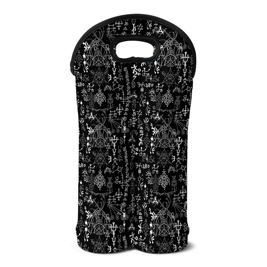 Black And White Mystic Wicca Print Double Neoprene Wine Tote