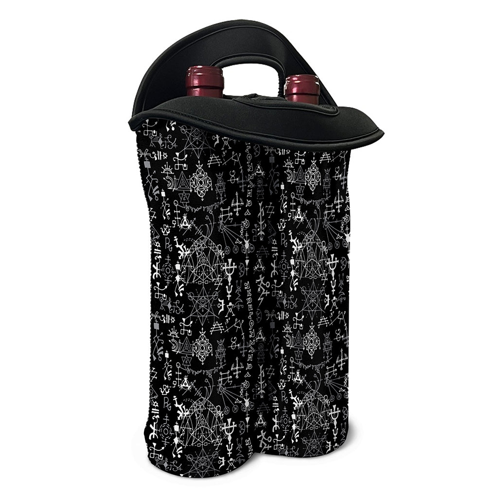 Black And White Mystic Wicca Print Double Neoprene Wine Tote