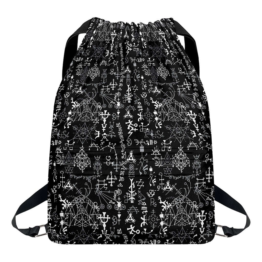 Black And White Mystic Wicca Print Drawstring Backpack