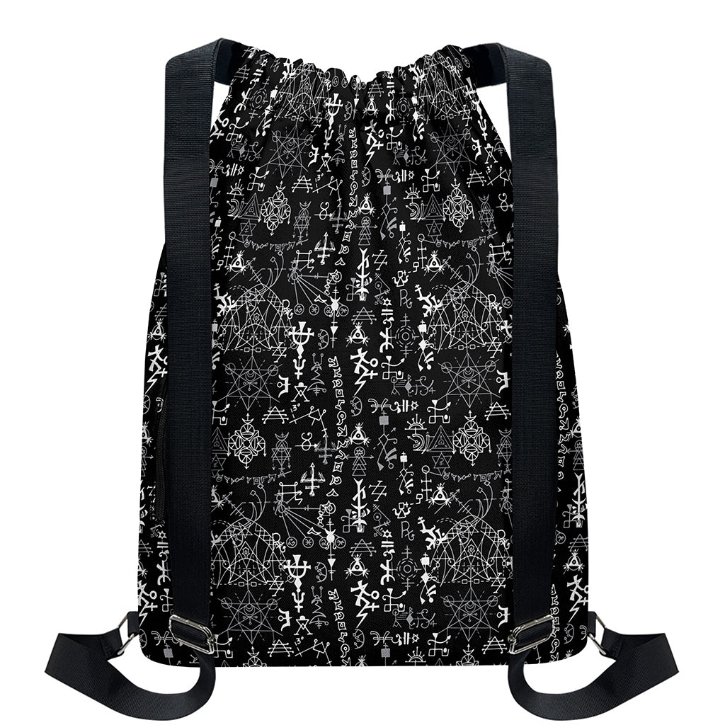 Black And White Mystic Wicca Print Drawstring Backpack