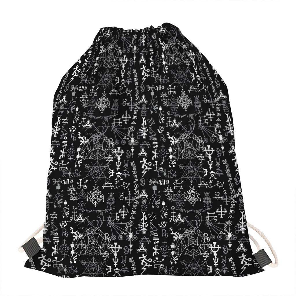 Black And White Mystic Wicca Print Drawstring Bag
