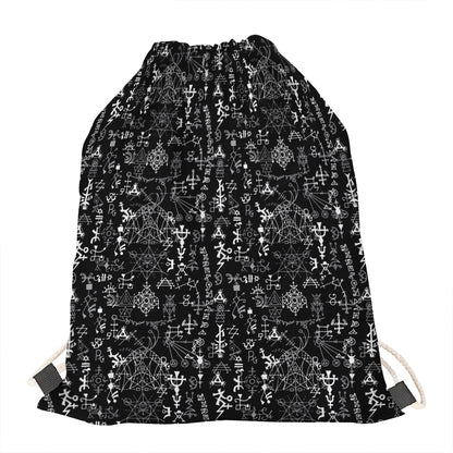 Black And White Mystic Wicca Print Drawstring Bag