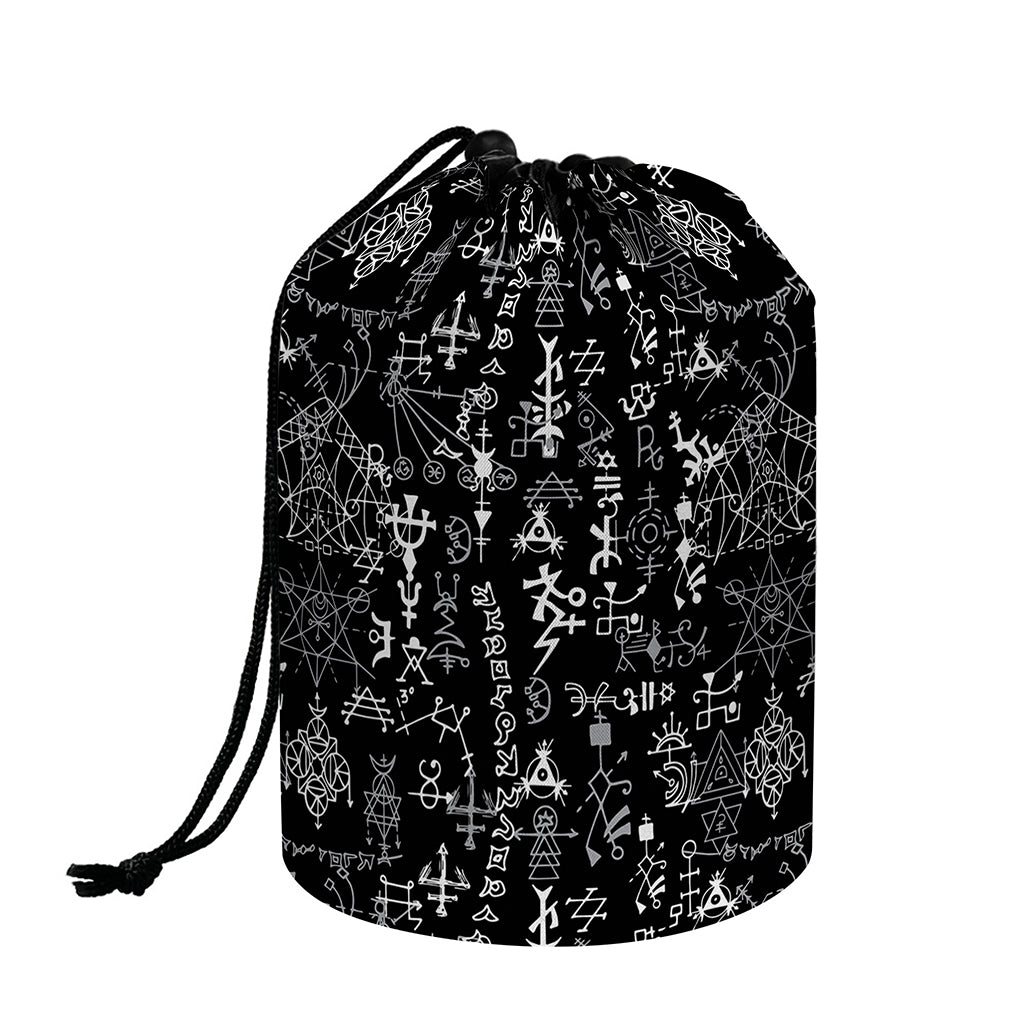 Black And White Mystic Wicca Print Drawstring Makeup Bag